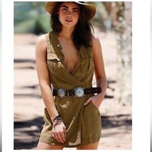 Free People Sleeveless Desert Delight Utility Cargo Wrap V Neck Mini Dress